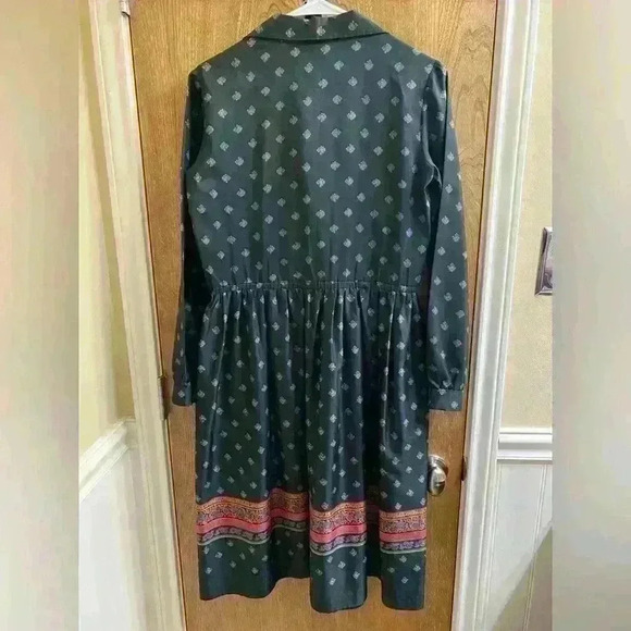 Vintage Black Collard Dress Paisley & Designs Elastic Waist Long Sleeve Button - Picture 4 of 10